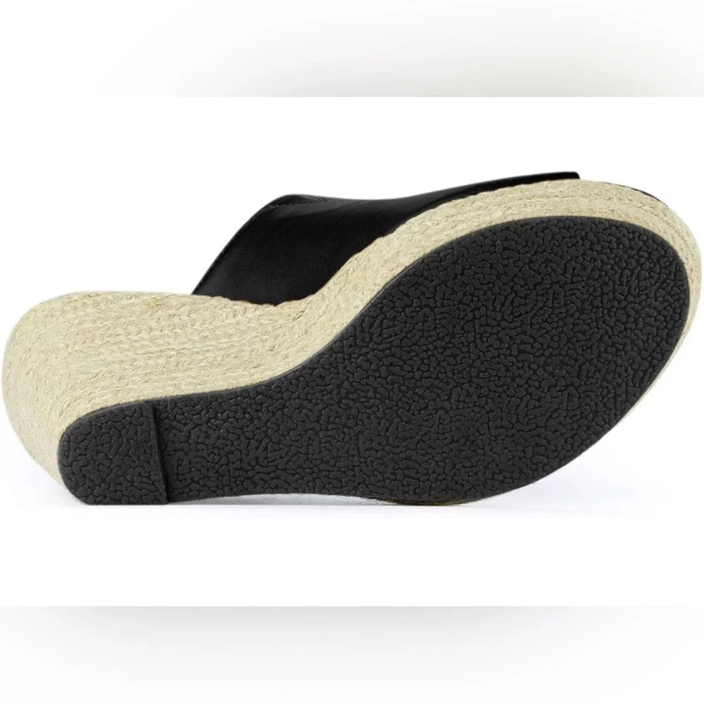 Allegra K Slip on Platform Sandals Espadrilles Wedges Slides Mules, Black 9
